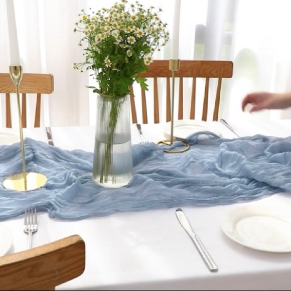 Dusty Blue Cheesecloth Table Runner 160 in/13.3 ft Boho Gauze Romantic Sheer - Picture 5 of 8